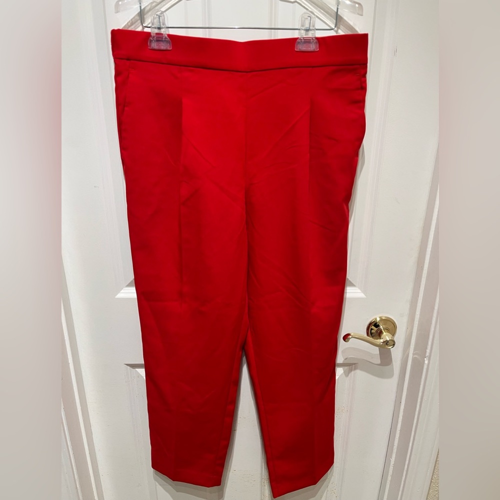 NWT Ann Taylor the Easy Ankle High RiseTapered Pants in Bright Red size L. - Picture 2 of 16
